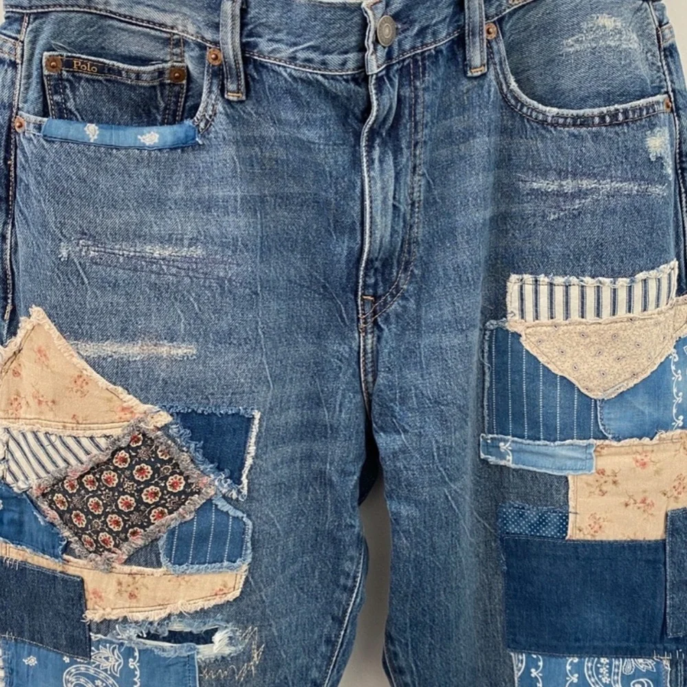 Polo Ralph Lauren Avery Boyfriend heavy Patchwork factory distressed Blue Jeans - Picture 2 of 12